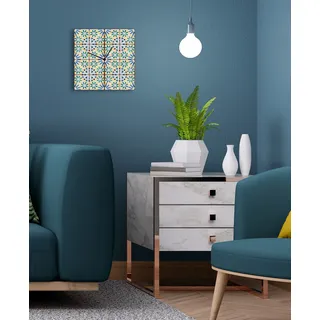 queence Wanduhr »Italienisches Design« Uhr, geräuschlos, Mosaik, Kachel, blau, gelb, grün, bunt