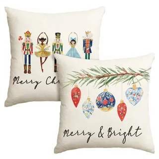 Artoid Mode Nussknacker Kugeln Frohe Weihnachten Kissenbezüge 2er Set, 45x45 cm Merry Chrisrmas Xmas Zierkissenbezug Cushion Cover Couch Deko