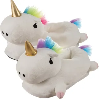 Regenbogen Einhorn Hausschuhe One Size Anti-Rutsch Sohle Waschbar Plüschpantoffeln Kinder Erwachsene Damen 21923
