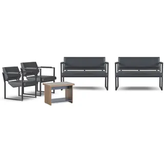 Schwarz-Braune Büromöbel Designer Beistelltisch 2x Ledersessel 2-Sitzer - Schwarz, Braun, Grau