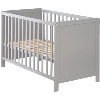 roba 2 in 1 Babybett 60 x 120 cm + safe asleep Matratze - Gitter- & Beistellbett 6-fach Höhenverstellbar - 5 Schlupfsprossen - Holz grau/taupe