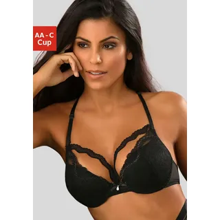 Push-up-BH PETITE FLEUR GOLD, Damen, Gr. 85, Cup A, schwarz, Spitze, Obermaterial: 60% Polyamid, 35% Polyester, 5% Elasthan, BHs Push-up-BH, mit herausnehmbaren Kissen, sexy Dessous, Reizwäsche