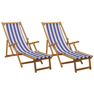 vidaXL Klappbare Sonnenliege 2 pcs 3 Position Massives Eukalyptus Holz - Blau
