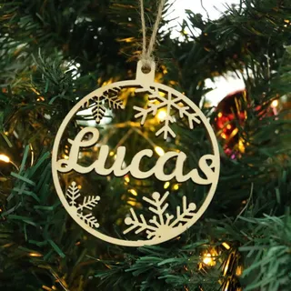 Weihnachtskugel aus Holz, Schneeflocke, personalisierbar, mit Namen, personalisierbar, Holzbaumkugeln (mehrfarbig)