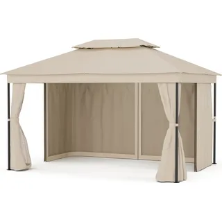Blumfeldt Mondo Dual Pavillon 3x4 – Doppeldach & Moskitonetze, Rostfreier Metallrahmen, Wetterfeste Überdachung, Gartenpavillon, Beige - Beige