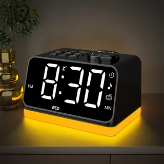 AFEXOA Digital Radiowecker mit 2 Ladestation für Handys, mit Licht, Dual-Wecker, 8 White Noise, Tischuhr mit UKW-Radio, LED Display 0–100% Dimmbar, Timer, Schlummer, Uhrenradio ohne Ticken