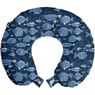 ABAKUHAUS Ozean Reisekissen Nackenstütze, Tropic Fisch Moss Leaves, Schaumstoff Reiseartikel für Flugzeug und Auto, 30x30 cm, Blau Indigo Royal Blue - Blau