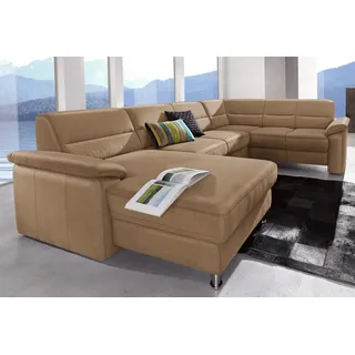 Wohnlandschaft SIT & MORE "Ascara U-Form", braun (cappuccino), B:312cm H:85cm T:204cm, NaturLeder in Sitz und Rücken, Korpus ist mit passendem Kunstleder bezogen.;Luxus-Microfaser (100% Polyester);Softlux-Kunstleder;Primabelle-Microfaser (100% Polyester), Sofas, Wohnlandschaft, inklusive Boxspring/Federkern-Polsterung, wahlweise mit Bettfunktion