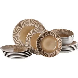 Tafelservice RITZENHOFF & BREKER "Banda", beige, 18 Stk., Steingut, Geschirr-Sets, Tafelservice, Teller Set, aus Steingut für 6 Personen