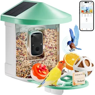 VEVOR Intelligenter Vogelfutterspender mit Kamera, 2K HD KI identifiziert über 10.000 Vogelarten, solarbetriebene Vogelbeobachtungskamera mit automatischer Aufnahme und sofortiger Benachrichtigung, kabelloses Outdoor-Geschenk für Vogelliebhaber (3 Solarmodule)