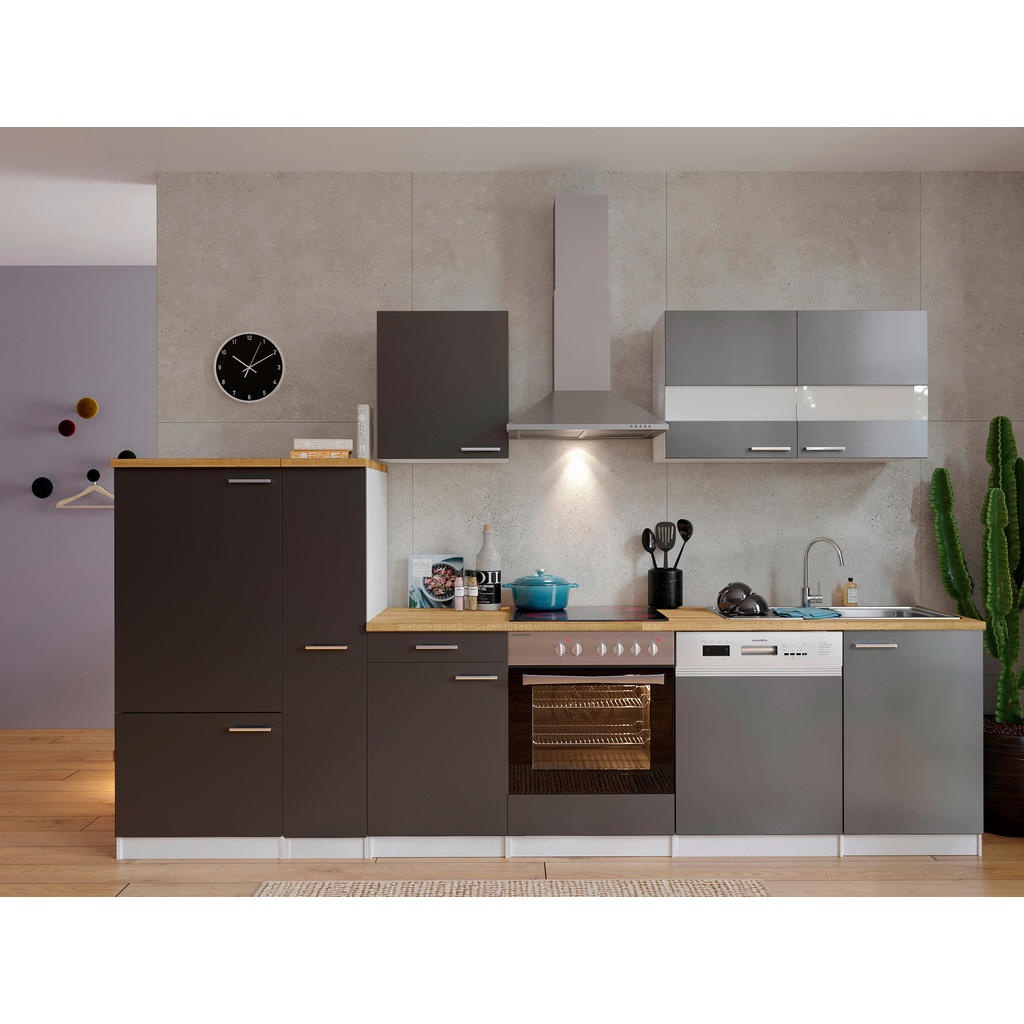 Bild von Küchenzeile Malia 310 cm E-Geräte Glaskeramikkochfeld grau/weiß