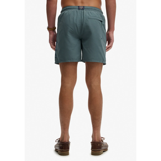 Badeshorts SUPERDRY "PRINTED LOGO 16 SWIM SHORT", Herren, Gr. XL, N-Gr, grün (stormy weather blau), Polyester, unifarben, Badehosen Badeshorts, modische Passform, unifarbenes Design, aus Polyester, pflegeleicht