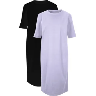 bonprix Shirtkleid "Oversize-T-Shirtkleid aus reiner Baumwolle (2er Pack)" Packung, 2 Stk. tlg. für Alltag, mit Rundhalsausschnitt, Kurzarm, Oversize Passform, rauchlavendel, schwarz