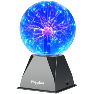 Theefun 6 Zoll Plasmakugel, Magische Plasma Kugel Zauberkugel Berührung & Sound Aktivierte Leuchtlampe Pädagogisches Physik Plasmalampe für Weihnachten Geschenk, Partys, Dekorationen (Blau)