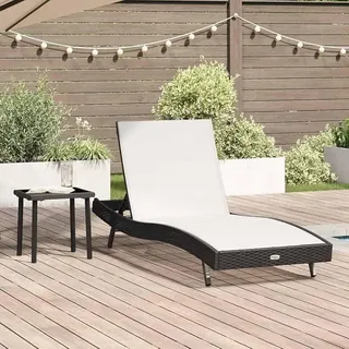 2er Set Sonnenliege Gartenliege mit Tisch, verstellbare Rückenlehne 4 Stufen, Poly Rattan Liegestuhl, wetterfest, Schwarz und Weiß, Outdoor Balkon Terrasse, Relax