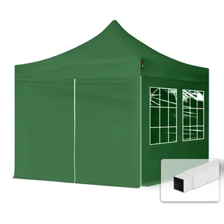TOOLPORT 3x3m Stahl Faltpavillon, inkl. 4 Seitenteile, dunkelgrün - dunkelgrün