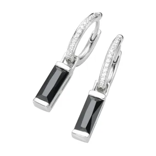 GIORGIO MARTELLO MILANO Paar Creolen »Klappcreolen mit Behang, Zirkonia weiß und schwarz, Silber 925«, schwarz