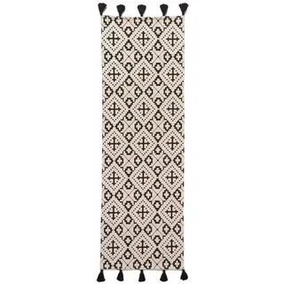 Homescapes Teppichläufer Reva Baumwolle gemustert 66/200 cm , Schwarz , Textil , Grafikmuster , Rechteckig , 66x200 cm , Teppiche und Böden, Teppiche, Teppichläufer, Läufer