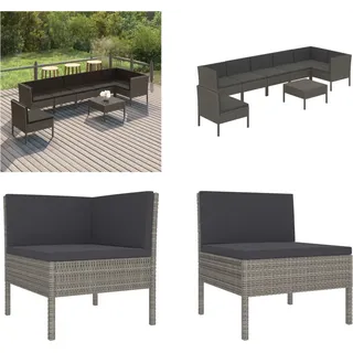 vidaXL 8 tlg. Garten Lounge Set mit Auflagen Poly Rattan Grau - Garten-Sofagarnitur - Garten-Sofagarnituren - Gartensofa-Set - Gartensofa-Sets - Grau