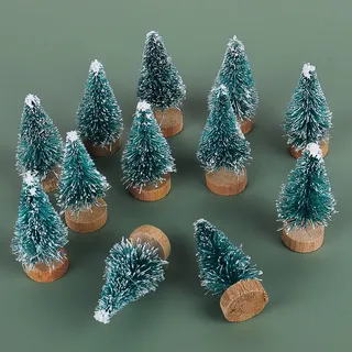 12 Stück Mini Weihnachtsbaum, Künstlicher Flaschenbürste Weihnachtsbaum für Weihnachten Dekorationen Tischdeko, Schaufenster, DIY Schneekugeln, Weihnachtskuchen und Geschenken, Miniatur-Weihnachtsbaum