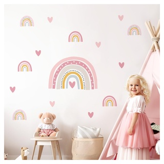 DEKO KINDERZIMMER Wandsticker Regenbogen Set in rosa Wandtattoo Herzen Wandaufkleber für Kinderzimmer Babyzimmer Wanddeko DK1081