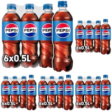 Pepsi Cola, Das Original von Pepsi, Koffeinhaltige Cola in der Flasche, EINWEG (6 x 0.5 l) (Verpackungsdesign kann abweichen) (Packung mit 5)