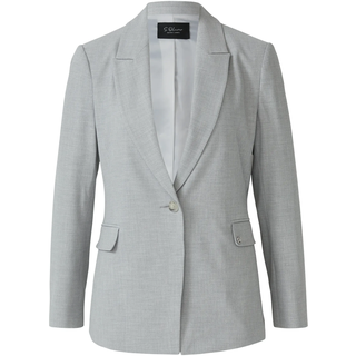 Jackenblazer S.OLIVER BLACK LABEL, Damen, Gr. 42, grau, Web, Obermaterial: 49% Polyester, 48% Viskose, 3% Elasthan. Futter: 100% Polyester, unifarben, tailliert taillenbedeckt, Manschette, Blazer Jackenblazer, mit Logo Detail