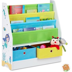 Bild Kinderregal Meermotiv, 2 Boxen, 3 Fächer, Spielzeug Aufbewahrung, Kinder Bücherregal HBT 74 x 71 x 23 cm,