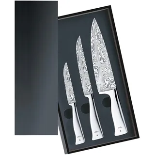 WMF Grand Gourmet Messerset 3teilig, Made in Germany, 3 Damastmesser geschmiedet, Damaststahl 120-lagig, Performance Cut, Messer Set in Holzkassette