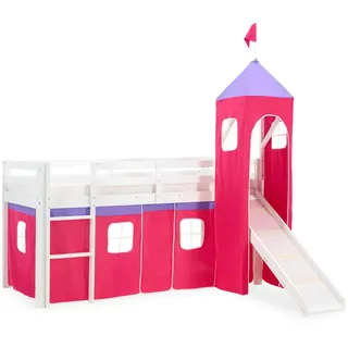 Homestyle4u Hochbett mit Rutsche Turm 90/200 cm Pink , Weiß, Pink , Holz , Babymöbel & Kindermöbel, Kinderzimmer & Jugendzimmer, Kinderbetten, Hochbetten