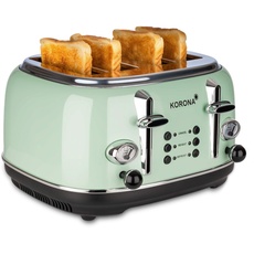 Korona 21675 Toaster | 4 Scheiben | Retro Design | Mint | Röstgrad-Anzeige | Auftauen | Rösten | Aufwärmen | 1630 Watt | Brötchenaufsatz | Krümelschublade | Brotscheiben-Zentrierung