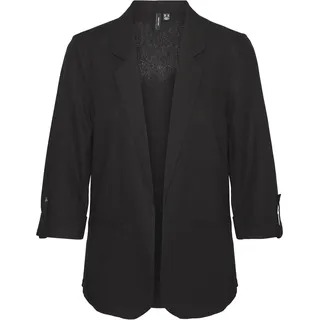 VERO MODA Damen Legeres Blazer Jackett mit Dreiviertel Arm Leichter Sakko Eleganter Business Shacket, Farben:Schwarz, Größe:XL