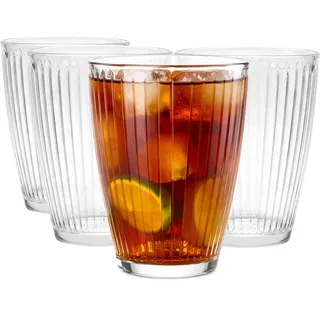 Glasmark Krosno 1992 Trinkgläser Gläser für Wasser, Säfte und Drinks - 4er Set 400 ml - Transparent, geriffelt - Hohe Wassergläser für Zuhause und Gastronomie