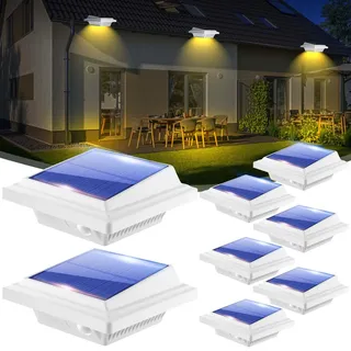 BILLION DUO Dachrinnen Solarleuchte für den Außenbereich, 8er Solarlampen für Außen Garten, Wasserdichte 40 LEDs Zaunbeleuchtung, Weiße Solar Wandlampe Warmweißes Solarlicht für Garage, Terrase