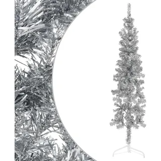 The Living Store Künstlicher Halb-Weihnachtsbaum Ständer Schlank Silbern 180 cm - Silber