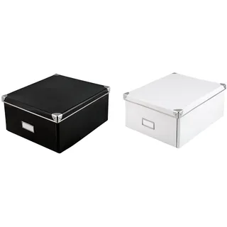 Idena 10520 - Aufbewahrungsbox aus festem Karton & 10519 - Aufbewahrungsbox aus festem Karton, Deckel mit verstärkten Kanten aus Metall, Allzweck-Box in Weiß inklusive Beschriftungsfeld