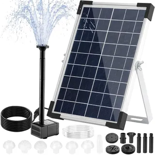 Clevich Solar Teichpumpe 5W, Solar Springbrunnen für Außen, DIY Brunnen, mit 1M Wasserleitung, 9 Düsen, 3,25M Kabellänge, für Fischteiche, Kleine Teiche, Wasserfälle, Blumentöpfe, Dekorationsbrunnen