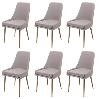Mendler Esszimmerstuhl HWC-O27 Stoff hellgrau 6er Set