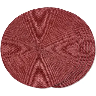 FunWheat Runde geflochtene Tischsets für Esstische, gewebt, waschbar, rutschfest, 38,1 cm, für den Sommer, Burgunderrot, 6 Stück