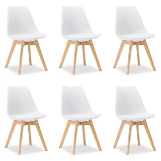 Küchenstuhl 6er Set Weiß Schalenstuhl Kunststoff Holzbeine Esszimmerstuhl Skandinavisch - Weiß