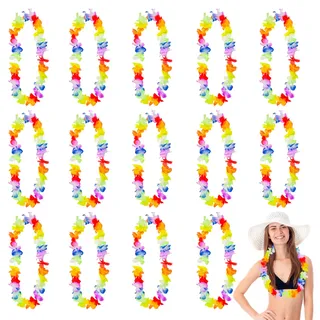 15 Stück Blumenkette Girlanden Party Dekorationen, Bunte Blumenketten Hawaii Tropische Dekorative Vorteile für Hawaiian Beach Party Deko Accessoires