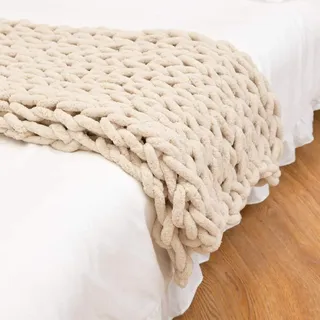 MEISISLEY Gestrickte Decke Decken Chunky Grob Gestrickt Dicke Wurf Für Betten 100X100,beige Wurf