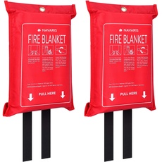 Navaris 2x Löschdecke aus Glasfaser 1,20 x1,20m - 2er Set Feuerlöschdecke Fettbrände - Brandschutzdecke Küche Auto - Feuerdecke Feuerlöscher Decke