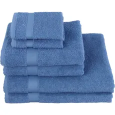 my home Handtuch Set »Nela«, (Set, 6 St., 2 Badetücher 70x140 cm-2 Handtücher 50x100 cm-2 Waschlappen 30x30 cm), mit Bordüre, einfarbiges Handtuch-Set aus 100% Baumwolle, blau