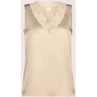 Trägertop MADELEINE "Top Lingerie-Top aus Seidensatin", Damen, Gr. 42, weiß (perlweiß), Obermaterial: 92% Seide silk. 8% Elasthan EL., Modern, normal, Tops Trägertop, edle Spitze am Ausschnitt