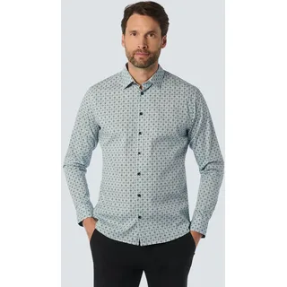 Langarmhemd NO EXCESS, Herren, Gr. S, N-Gr, blau (cloud), Web, Obermaterial: 97% Baumwolle, 3% Elasthan, gemustert, regular fit taillenbedeckt, ohne Ausschnitt, Manschette, Hemden Langarmhemd, mit Muster
