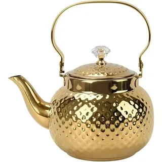 Hammered Gold Teekanne, 304 Edelstahl Teekanne für losen Tee, Milch, Kaffee, 2L Tropffrei Teekanne mit Siebeinsatz für den Herd, Outdoor Reisezubehör, Tee-Geschenkset für Damen