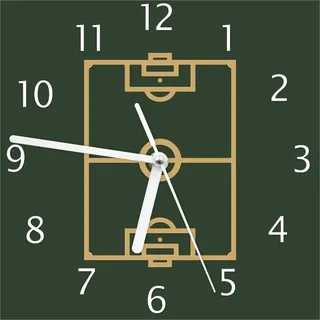 Wallario Design Wanduhr Fußball - Fußballfeld gezeichnet in grün und gelb aus Echtglas, Größe 20 x 20 cm - Grün