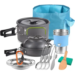 21-teiliges Campinggeschirr-Set, Kochtopf und Pfanne, Outdoor Kochset für Camping, Wandern, Backpacking und Survival