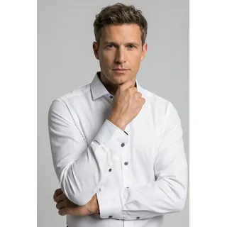 Businesshemd OLYMP "Level Five body fit", Herren, Gr. 37, N-Gr, bunt (weiß blau kontrastfarbene details), Web, Obermaterial: 97% Baumwolle, 3% Elastolefin, tailliert normal, runde 1-Knopf-Manschette verstellbar, Hemden Businesshemd